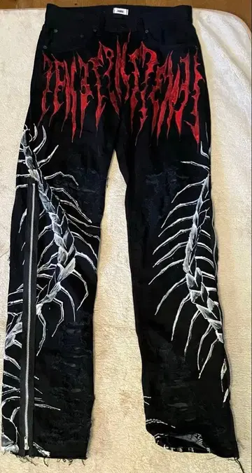 zenez 리메이크 플레어 데님 센티피드 장식