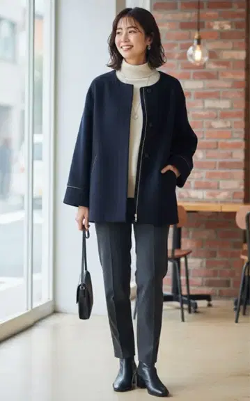 anySiS 네이비 노카라 자켓 코트