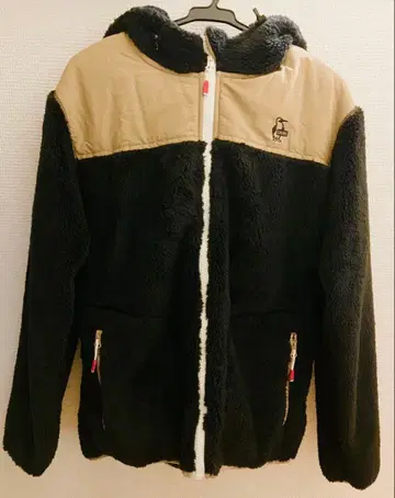 CHUMS 참스 엘모 플리스 풀 집업 후드티 블랙/베이지 M