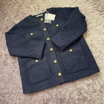 crie conforto 크리 컴포트 노카라 자켓 네이비