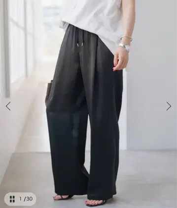 Spick and Span 와셔 새틴 이지 팬츠 와이드 베이지