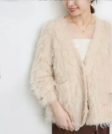 SLOBE IENA 샤기 니트 가디건 베이지 프리 사이즈