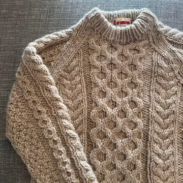 아란 니트 스웨터 M 베이지
