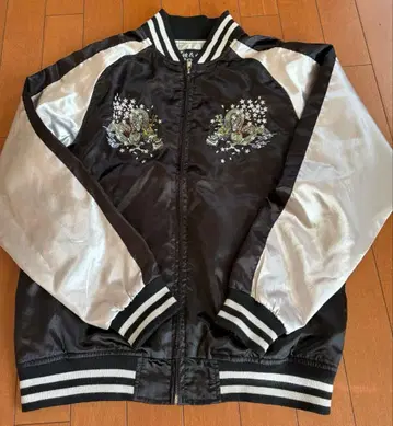 새틴 스카잔 블랙 실버 드래곤 자수