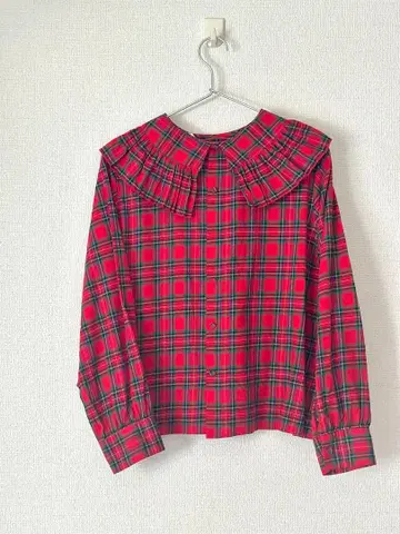 레트로 귀여운*타탄 체크 2way 블라우스