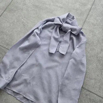 띠어리 럭스 실크 코튼 보타이 블라우스 스트라이프 리본