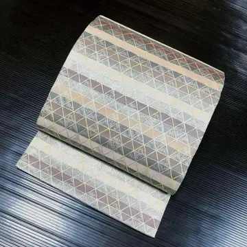 순수 실크 전통 후쿠로 오비 [ 줄무늬 기하학 패턴 ]