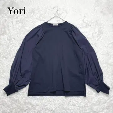 yori 볼륨 퍼프 슬리브 Tee 티셔츠 네이비 일본제 워셔블