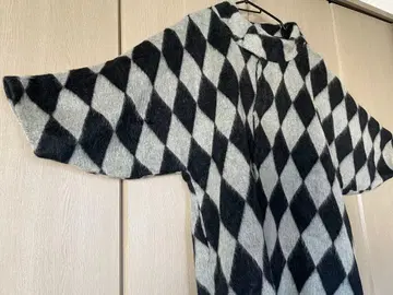 흑백 다이아 무늬 일본 의류 돌먼 소매 코트