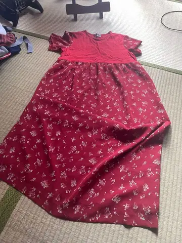 빨간색 꽃무늬 반팔 원피스