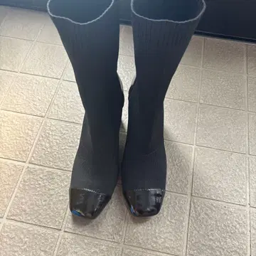 블랙 니트 부츠 힐 8cm