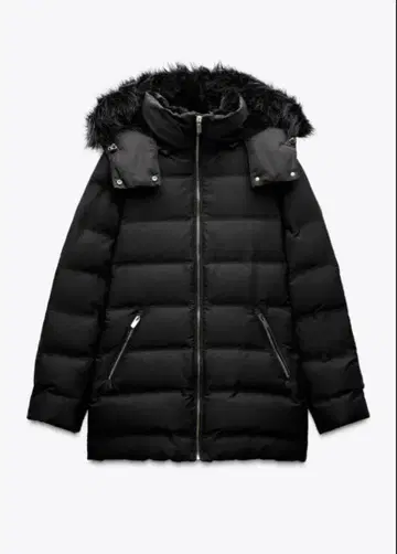 ZARA WIND PROTECTION 세미롱 기장 후드 부착 다운 자켓