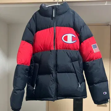 Champion 다운 자켓 블랙/빨간색