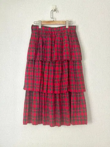 서스펜더 포함 빨간 체크 케이크 스커트