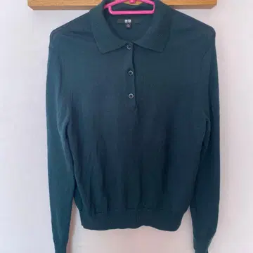 UNIQLO 긴팔 피케 셔츠 M 다크 그린 메리노 폴로 스웨터 M