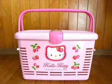 [ 레어 ] Hello Kitty 대형 피크닉 바스켓 핑크 딸기 패턴