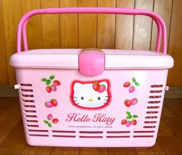 [ 레어 ] Hello Kitty 대형 피크닉 바스켓 핑크 딸기 패턴