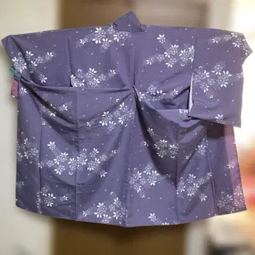 보라색 꽃무늬 코몬 이중 기모노