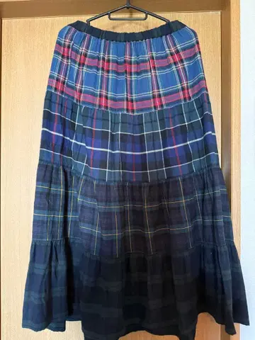 BEAMS BOY 체크 롱 스커트 패치워크풍