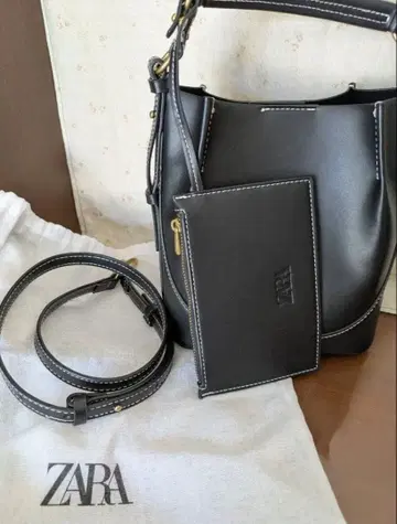 ZARA 자라 탑스티치 버킷백 블랙