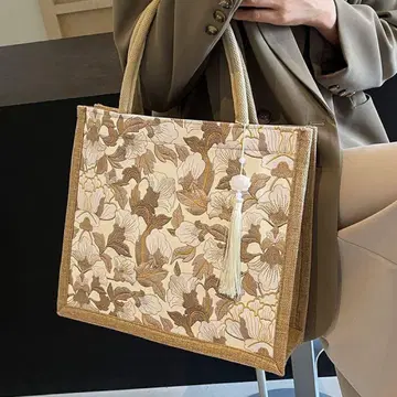 꽃무늬 자수 토트백 대용량 브라운