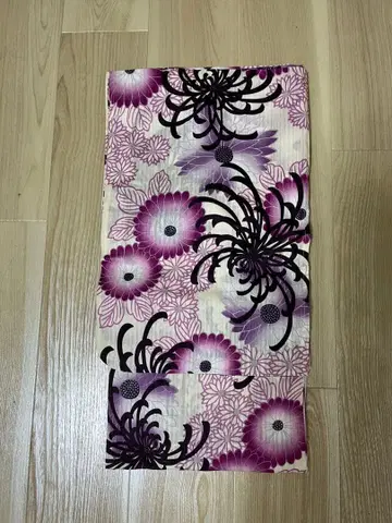 보라색 꽃무늬 유카타 백 잡화 세트