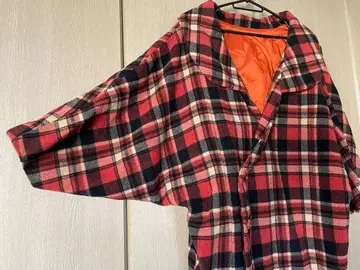 오렌지 레드 체크 무늬 일본 의류 돌먼 소매 코트 레트로