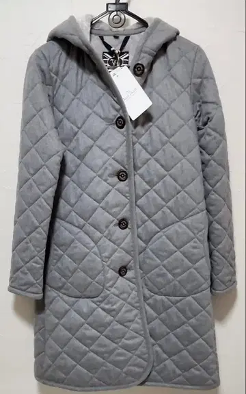 택 포함 라벤햄 브랜든 플란넬 보아 퀼팅 롱 코트 그레이