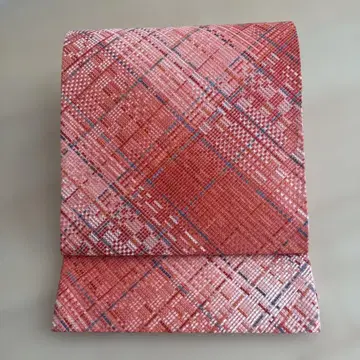 순수 실크 리본 직조 살몬 핑크 후쿠로 오비 중고