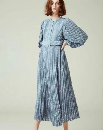 Estella.K 도트 무늬 블루 쉬폰 원피스