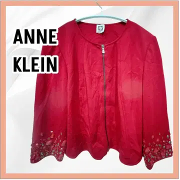 레어 ANNE KLEIN 비쥬 소매 빨간색 노카라 자켓 L 파티