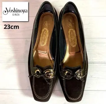 새상품급 긴자 요시노야 펌프스 스퀘어토 우천 겸용 리본 청키힐