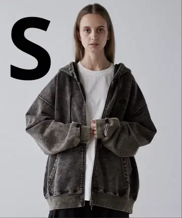 CLEL 헤비 웨이트 로고 자수 풀 집업 후드티 브라운 계열 S