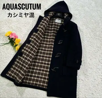 아쿠아 스큐텀 깅엄 체크 캐시미어 울 더플 코트 M
