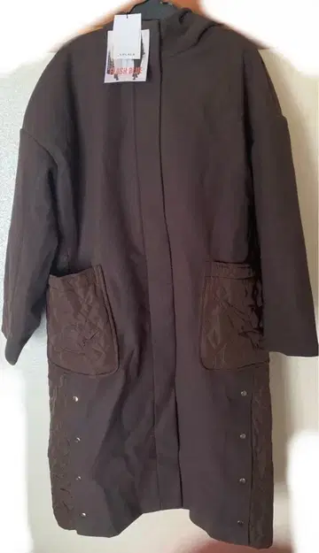 시마무라 브라운 후드 부착 퀼팅 롱 코트 L