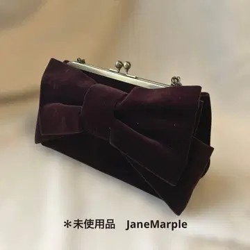 *미사용품 JaneMarple 벨벳 소재 리본 가마구치 체인 bag