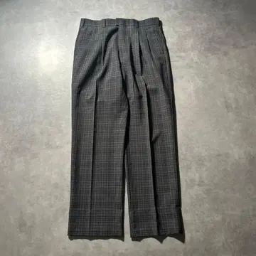 빈티지 그레이 체크 2턱 와이드 슬랙스 레트로 팬츠
