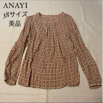 아나이 버드 프린트 블라우스 핑크 베이지 긴팔 기하학 패턴 패턴 M