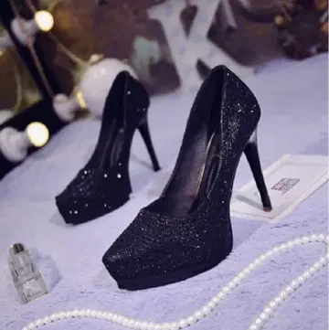 블랙 글리터 하이힐 24cm