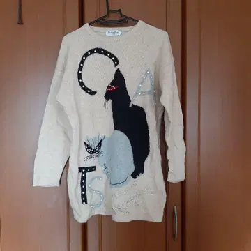 구제 의류 고양이 무늬 오버 사이즈 스웨터