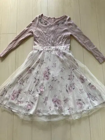 비쥬 장식 핑크 꽃무늬 원피스