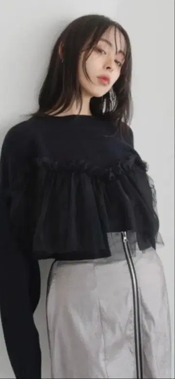 LIAN 니트 스웨터 튤 믹스 니트 여성용