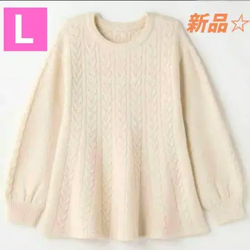 새상품 tal.by yumi 시마무라 케이블 플레어 니트 짙은 화이트 L