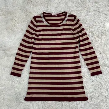 Rose Tiara 로즈 티아라 비쥬 보더 긴팔 니트 베이지