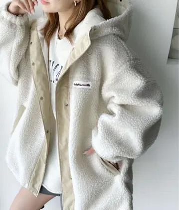 Java 자바 콜라보 스탠드 후드 오버 사이즈 보아 아우터 M