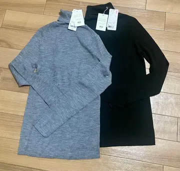 엑스트라 파인 메리노울 긴팔 터틀넥 L 사이즈 2색 세트