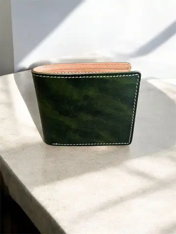 남성용 접이식 지갑 소가죽/그린/천연 가죽/가죽/지갑