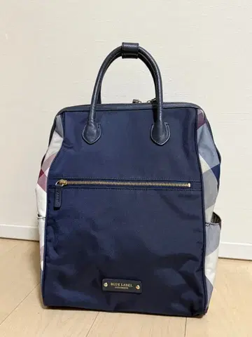 블루 라벨 네이비 체크 무늬 백팩