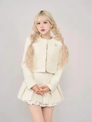 다리치 스팽글 트위드 자켓 미니 스커트 세트