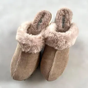 베이지 코듀로이 퍼 슬리퍼 L 사이즈